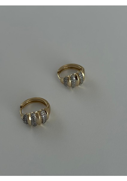 Xuping 14K Zirkon Taşlı Çizgili Bombe Gold Küpe indirimleri