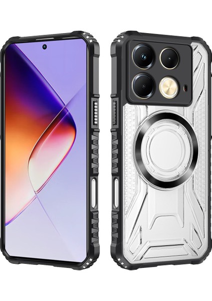 Case For Infinix Note 40 4g Için Manyetik Halkalı Şeffaf Akrilik Darbeye Dayanıklı Koruyucu Kılıf-Siyah (Yurt Dışından)