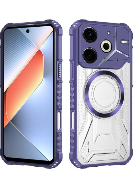 Case For Tecno Pova 6 Neo 4g Için Manyetik Halkalı Şeffaf Akrilik Darbeye Dayanıklı Koruyucu Kılıf-Mor (Yurt Dışından)