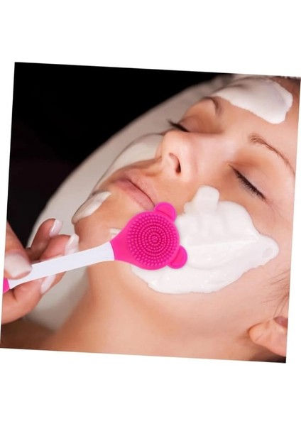 2 Adet Silikon Çift Başlıklı Cilt Temizleme Maske ve Krem Sürme Yüz Fırçası