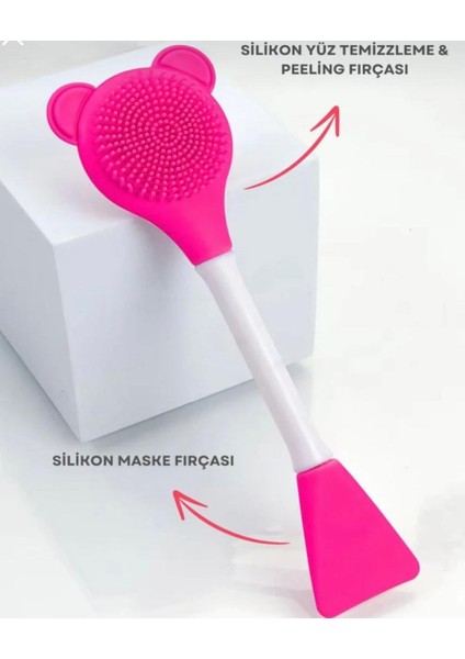 2 Adet Silikon Çift Başlıklı Cilt Temizleme Maske ve Krem Sürme Yüz Fırçası modelleri