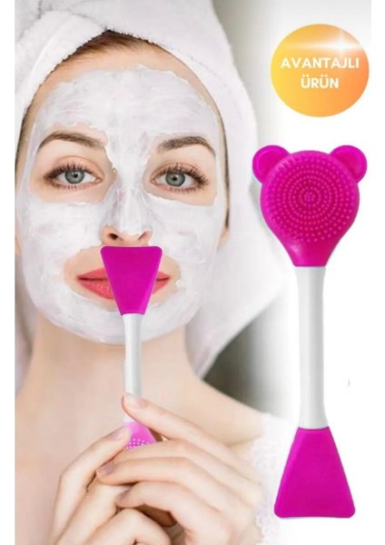 2 Adet Silikon Çift Başlıklı Cilt Temizleme Maske ve Krem Sürme Yüz Fırçası