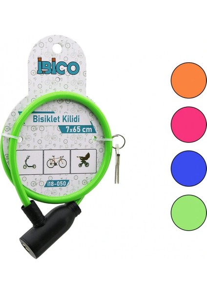 Anahtarlı Eko - Ince Plastik Kafa Bisiklet Kilit Çelik Tel Renkli Kılıf 7MMX65CM (4887)