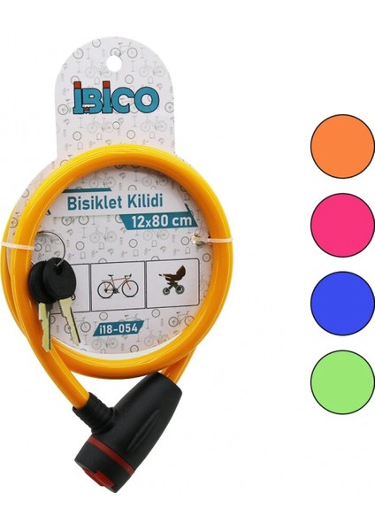 Anahtarlı Aç-Kapa Kilit Kapaklı Plastik Kafa Bisiklet Kilit Çelik Tel Renkli Kılıf 12MMX80CM (4887)