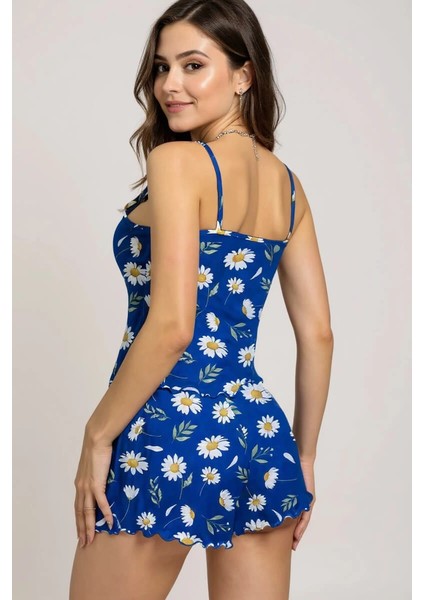 Papatya Desenli Mavi Askılı Şortlu Pijama Takımı fırsatları