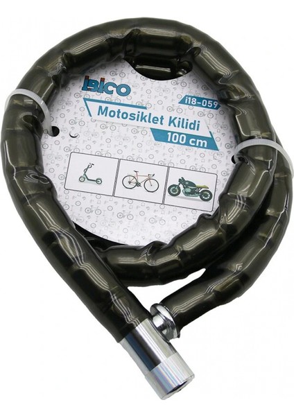 Tüp Anahtarlı Metal Kafa Çelik Motor - Bisiklet Kilit Silindirik Spiral Kilit Siyah Kılıf 22MM x 100CM (4887)