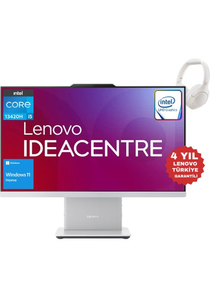 Ideacentre Aıo Intel Core I5 13420H 16GB 512GB SSD 23.8" 100Hz Fhd Windows 11 Home All-In-One Bilgisayar F0HN0053TR - H3 Lite Kulaklık Wz8