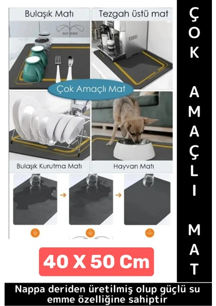 Kaymaz Kauçuk Güçlü Su Emici Tezgah Üstü Banyo Mutfak Bulaşık Kapı Önü Çok Amaçlı Mat 40 x 50 cm