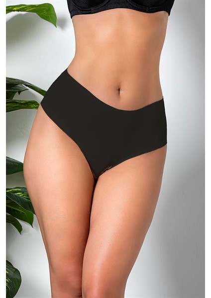 3'lü Paket Dikişsiz, Iz Yapmaz, Lazer Kesim, Yüksek Bel Slip Külot Siyah (TRK21263)
