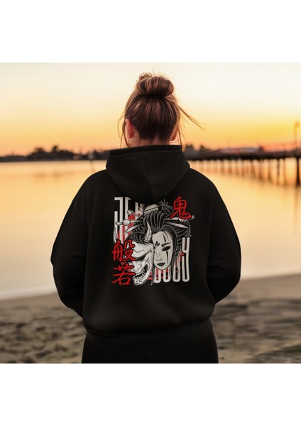 Japon Sanatı Temalı Unisex Kapşonlu Sweatshirt – Minimalist ve Şık