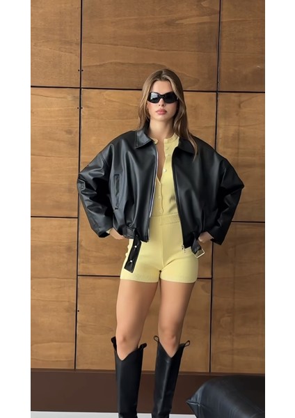 Oversize Bomber Deri Ceket fiyatları