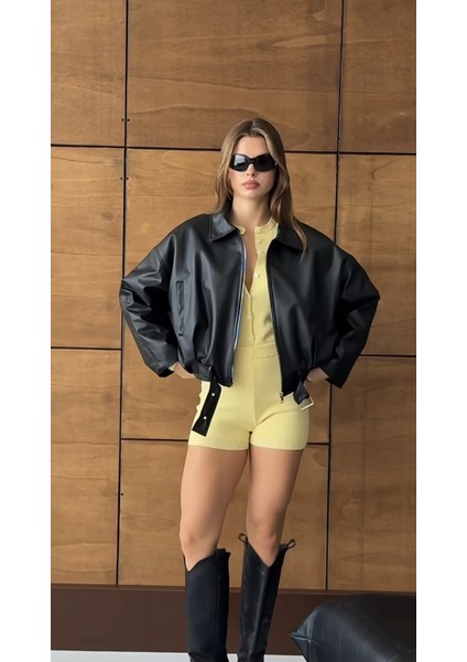 Oversize Bomber Deri Ceket modelleri