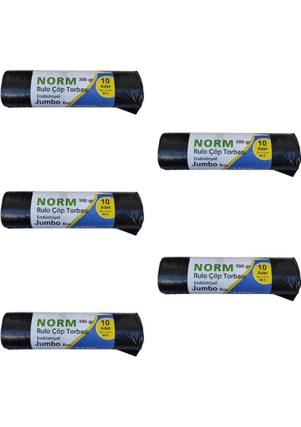 Endüstriyel Jumbo Çöp Torbası Poşeti - 2 Kat - Siyah - 300 Gr. - 90 Lt. - 80 x 110 Cm. / 5 Rulo