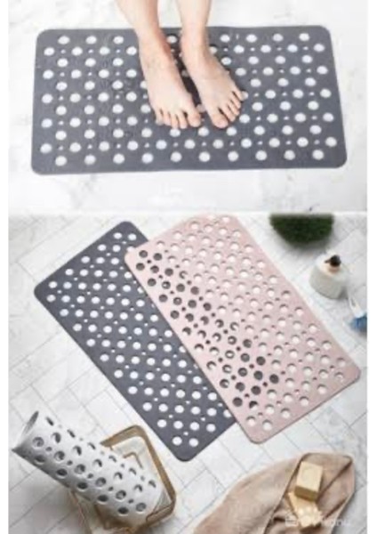 Gri Dikdörtgen Banyo Paspası, Kaydırmaz ve Vantuzlu, Konforlu Kullanım