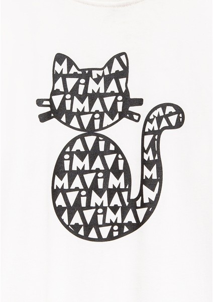 Kedi Baskılı Ekru Tişört 7610360-70057