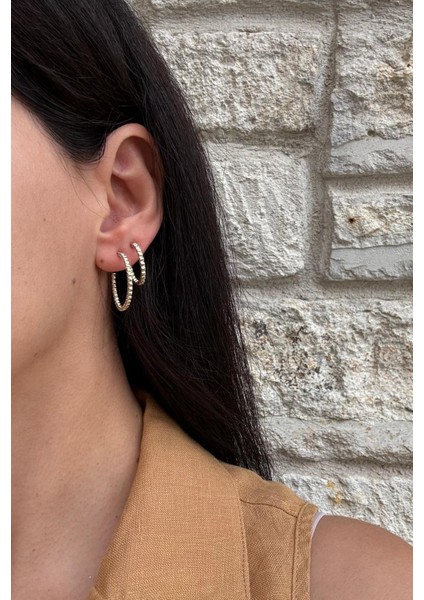 Xuping 14K Zirkon Taş Topcuk Iki Boy Gold Halka Küpe