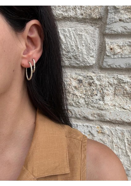 Xuping 14K Zirkon Taş Topcuk Iki Boy Gold Halka Küpe modelleri