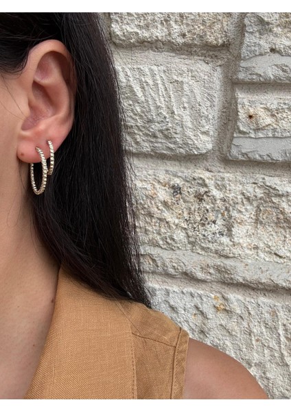 Xuping 14K Zirkon Taş Topcuk Iki Boy Gold Halka Küpe