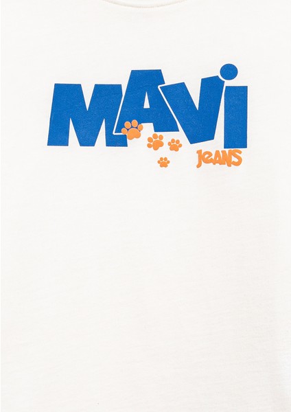 Mavi Pati Baskılı Ekru Tişört 7610362-70057