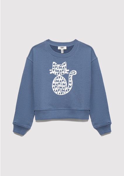 Mavi Kedi Baskılı Mavi Sweatshirt 7S10133-86702