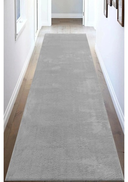 Açık Gri Peluş Yolluk, Yumuşacık, Yıkanabilir, Kaymaz Taban, Koridor Halısı