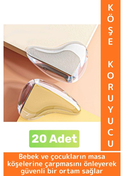 Pratik Çocuk Bebek Güvenlik Masa Komodin Mobilya Çarpma Önleyen Silikon Köşe Kenar Koruyucu 20 Adet