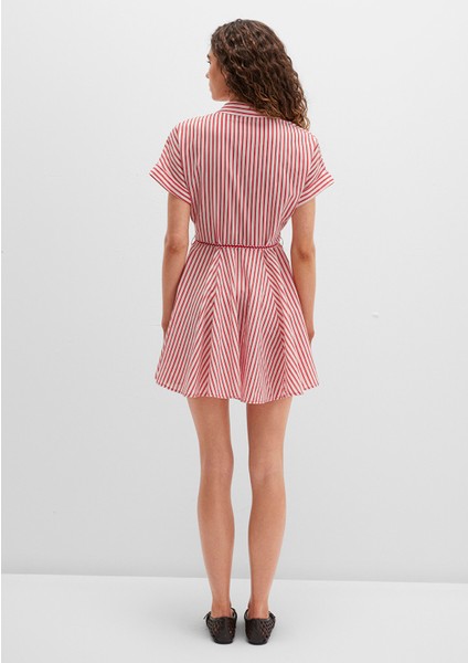 Çizgili Beli Bağcıklı Mini Elbise 1310763-82656
