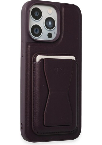 iPhone 14 Pro Kılıf Hd Deri Luxury Magnet Kartvizitli Kapak - Derin Mor