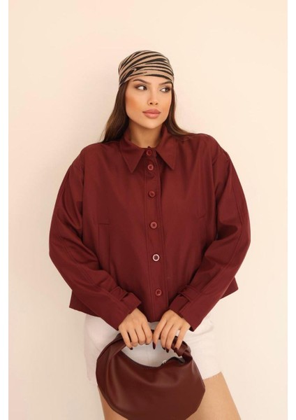 Kadın Bordo Düğmeli Oversize Ceket – Şehirli Stil, Modern Dokunuş