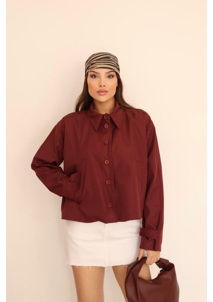 Kadın Bordo Düğmeli Oversize Ceket – Şehirli Stil, Modern Dokunuş indirimleri
