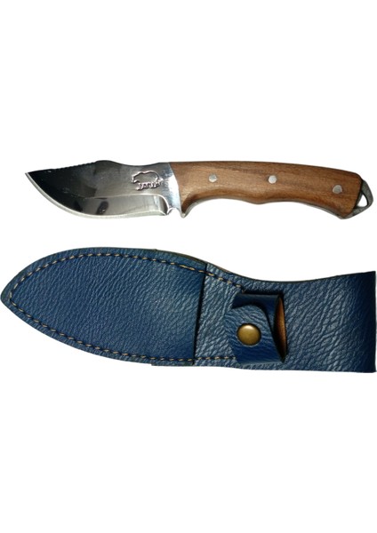 El Yapımı Ceviz Saplı Paslanmaz Çelik Av ve Kamp Bıçağı + Mavi Deri Kılıf modelleri
