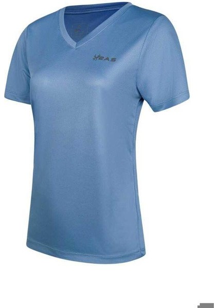 Freda V Yaka Kadın Tişört Mavi