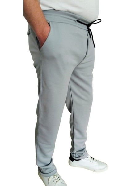 Erkek Jogger Eşofman Altı Battal Boy Büyük Beden Pike Kumaş Üç Cepli Arka Cep Fermuarlı Duble Paça Spor Kesim Bel Lastikli Kordon Bağcıklı