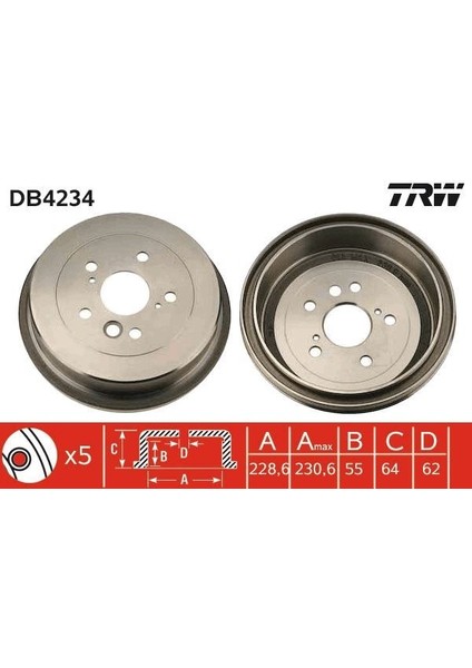 DB4234 - Fren Kampanası Arka Rav 4 I 2.0 16V/CABRIO 2.0 16V 94-00 Rav 4 Iı 1.8 Vvtı/2.0 D-4d 4WD/2.0 Vvtı 4WD