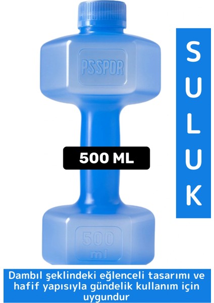 Dayanıklı Plastik Gündelik Spor Fitness Şık Tarz Eğlenceli Dumbell Tasarımlı Dambıl Suluk 500 ml