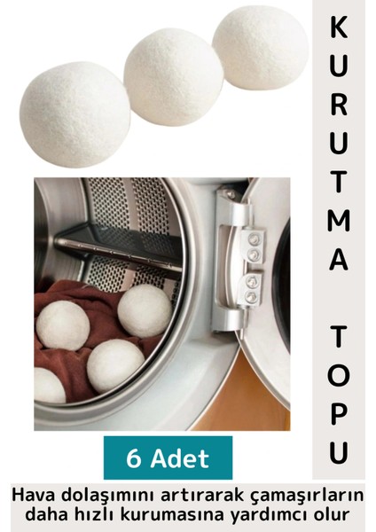 Kırışıklık Azaltan Hızlı Kuruma Sürtünme Engelleyen Çamaşır Makinesi Pratik Yün Kurutma Topu 6 Adet