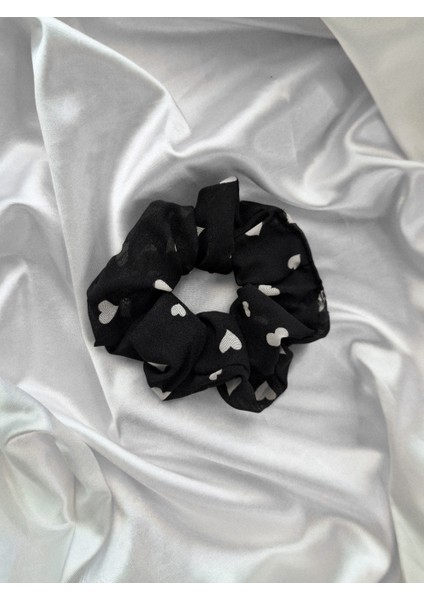 Kadın Siyah Kalp Desenli Tül Toka – Tekli Lastik Model Scrunchie