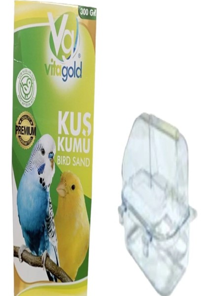 Kuş Kumu 300 gr (Tüm Kuşlar Için ) ve Şeffaf Lüks Kuş Yemlik