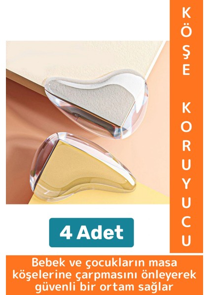 Pratik Çocuk Bebek Güvenlik Masa Komodin Mobilya Çarpma Önleyen Silikon Köşe Kenar Koruyucu 4 Adet