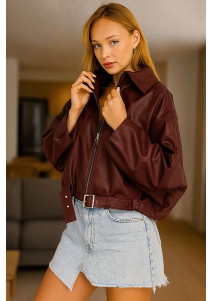 Oversize Bomber Deri Ceket