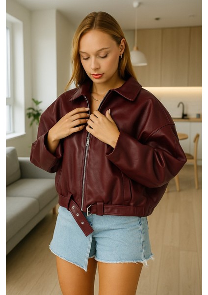 Oversize Bomber Deri Ceket fırsatları