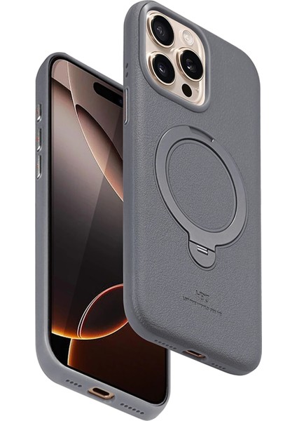 iPhone 15 Pro Max Vapor Deri Magsafe Standlı Kılıf - Titan Gri