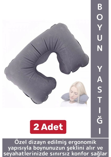 Kompakt Seyahat Çanta Boy Şişirilebilir Yolcu Ense Boyun Ağrı Azaltan Konforlu Boyun Yastığı 2 Adet