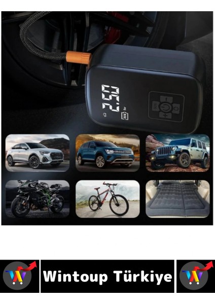 Premium Araba Motosiklet Bisiklet Şişme Yatak Dijital LED Ekranlı Şarjlı Hava Kompresörü 6 Parça fiyatları