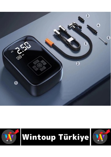 Premium Araba Motosiklet Bisiklet Şişme Yatak Dijital LED Ekranlı Şarjlı Hava Kompresörü 6 Parça modelleri