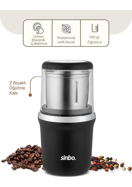 Krom Kenar Kahve - Baharat Öğütücü Çelik Bıçak - Ö.HAZNESİ=100GR 200W Bas Çalıştır Kapak=mika Pls SCM-2997 (4741)