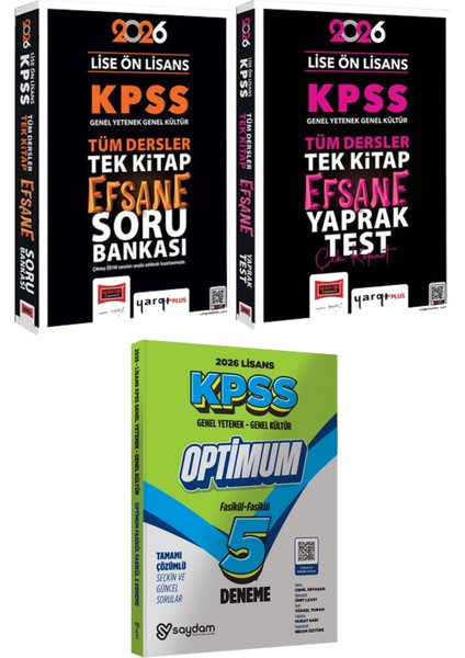 2026 Kpss Lise Ön Lisans Tek Kitap Efsane Soru Yaprak Test - Lisans Optimum 5 Deneme
