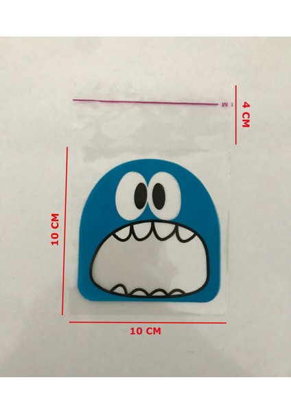 100 Adet 10X14 cm Mavi Canavar Figürlü Bantlı Şeffaf Opp Jelatin Poşet, Kurabiye Poşeti fiyatları