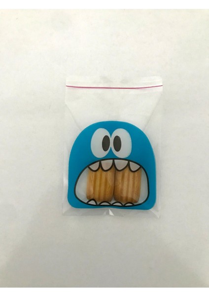 100 Adet 10X14 cm Mavi Canavar Figürlü Bantlı Şeffaf Opp Jelatin Poşet, Kurabiye Poşeti