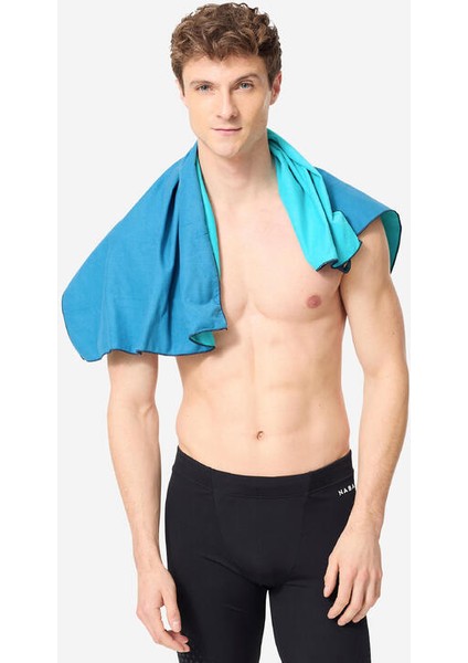 Çift Taraflı Mikrofiber Havlu - M Boy - Mavi / Yeşil 60 x 80 cm fiyatları
